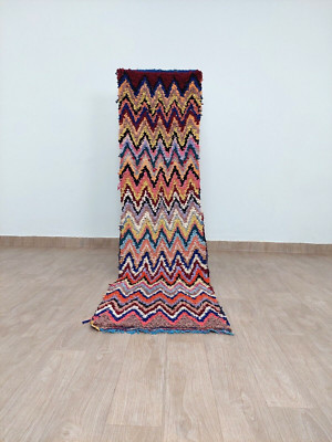 Moroccan Vintage Geometric Long Runner Rug Handmade Berber Colorful Carpet 2'x8'