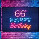 Glowing 66th Birthday Blast - Neon Backdrop Banner Decor in Black, Colorful & Ha
