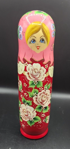 Vintage Russian Doll Bottle Holder Hand Painted Red Glitter Princess 12.5"