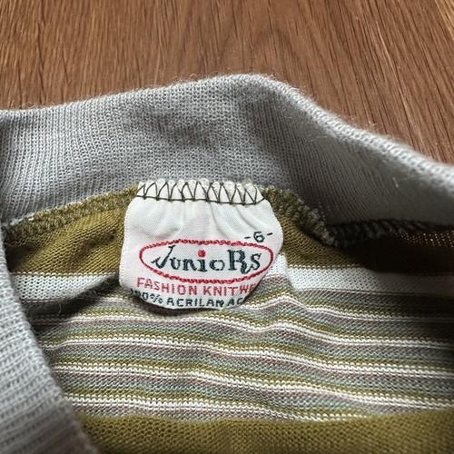 Vintage 70s 80s Green Striped Retro T Shirt Size 6 Long Sleeve - Picture 9 of 9