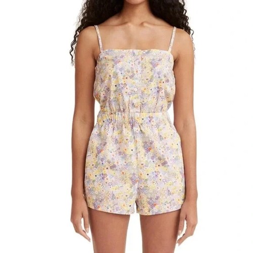Levis Spaghetti Strap Floral Romper Women Size S Side Pockets - Picture 2 of 19