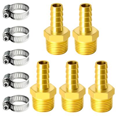 Brass Hose Barb Fitting -3/8 Inch Barb to 1/2 Inch Male NPT Adapter（Pack of 5）