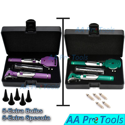 PURPLE / GREEN Ent Diagnostic Otoscope & Ophthalmoscope Kits, Extra Specula+Bulb