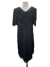 Vintage 1920s DARCY Black Cocktail Fringe / Tassel Flapper Dress Sz M-L?