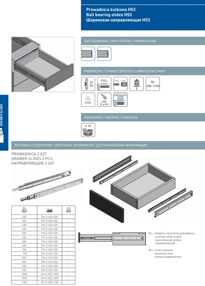Drawer Slides Heavy Duty Full Extension 100kg 300mm-1200mm Ball Bearing Runners - Image 3 of 4