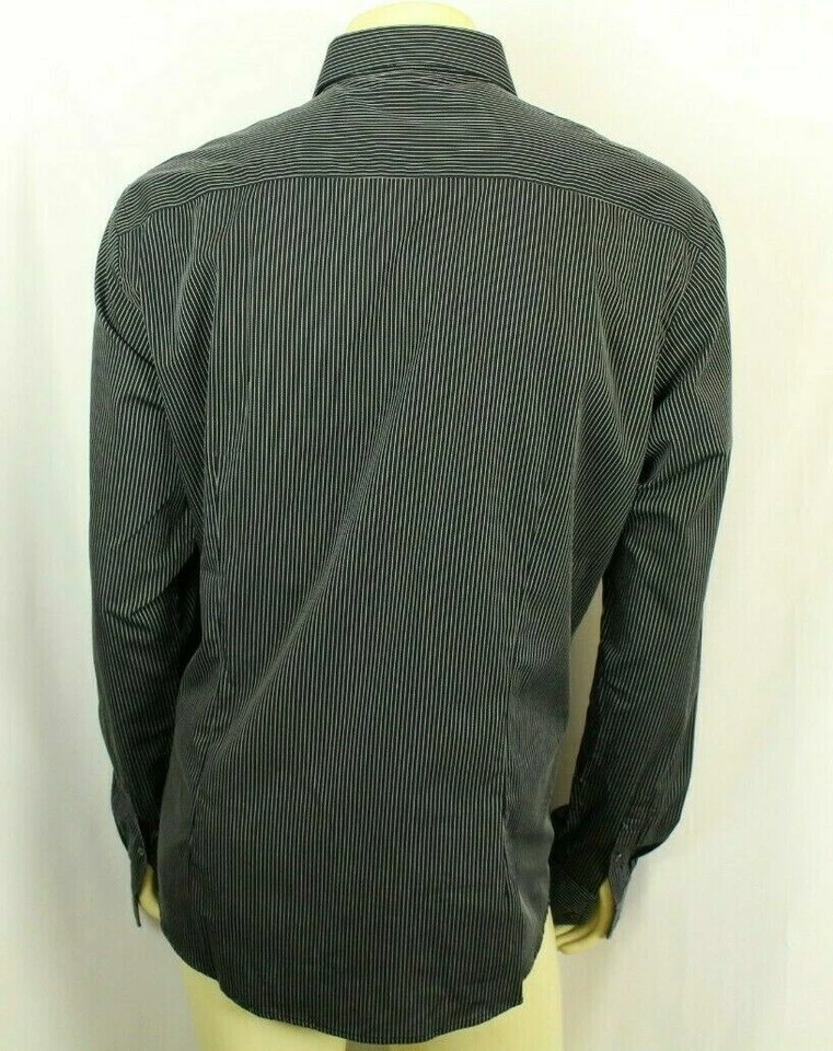 Camisa de vestir VALENTINO ROMA para hombre Interfit negra a rayas talla 17 venta al por menor $270 Foto 4 de 4