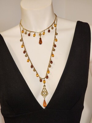 Robert Rose Layered Tigers Eye Beaded Gold Tone Necklace Adjustable Chain