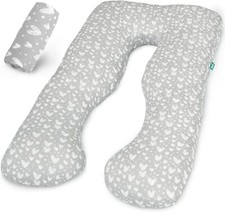 Pregnancy Full Body Pillow Cover U-Shaped Cover Only , Standard, Grey Hearts