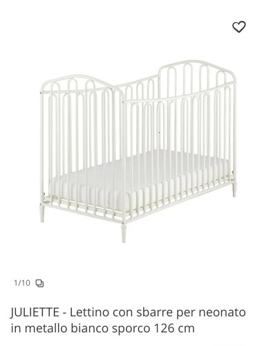 Lettino con sbarre per neonato in metallo bianco sporco (126cmx65cm, 91cm alt.) - Foto 4 di 4
