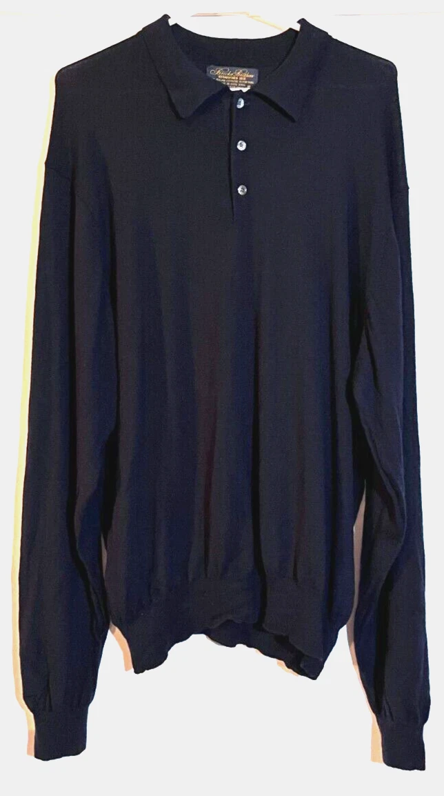 Vintage Brooks Brothers Italian Merino Wool Lightweight Collared Navy Men's XL