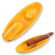 Galiner Yellow Ceramic Cigar Ashtray Cigarette U-Style Portable Stand Holder 1ct
