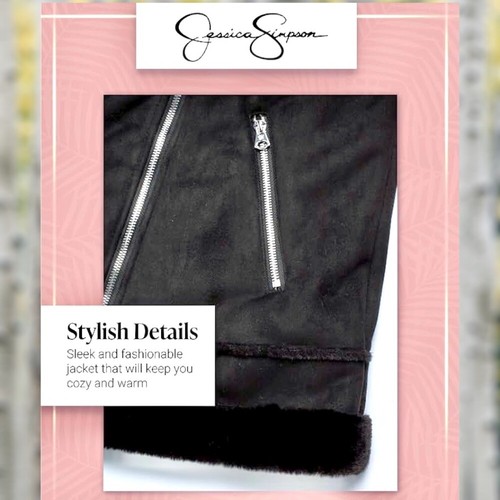JESSICA SIMPSON Black Faux Suede Fur-Lined Aviator Style Jacket NWT/MD-MSRP $200 - Picture 9 of 15