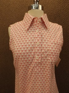 New Nos Vtg 70s Sears Retro Red White Butterfly Sleeveless Top M