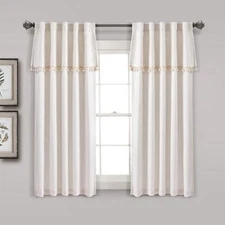 Lush Dcor Neutral Ivy Tassel Curtains | Solid Color Window Panel Living Dining R