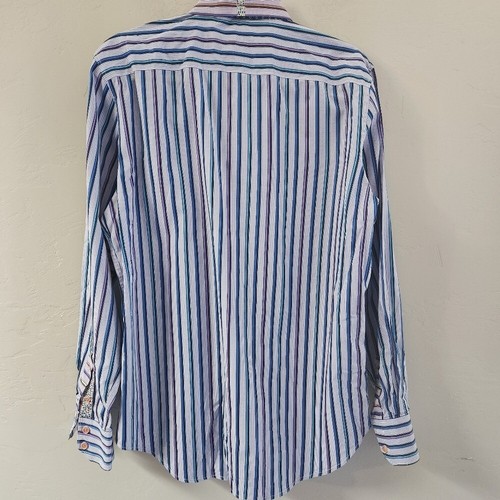 Camicia blu Robert Graham taglia L bottoni polsino infradito righe gingham collo a punta - Foto 2 di 15