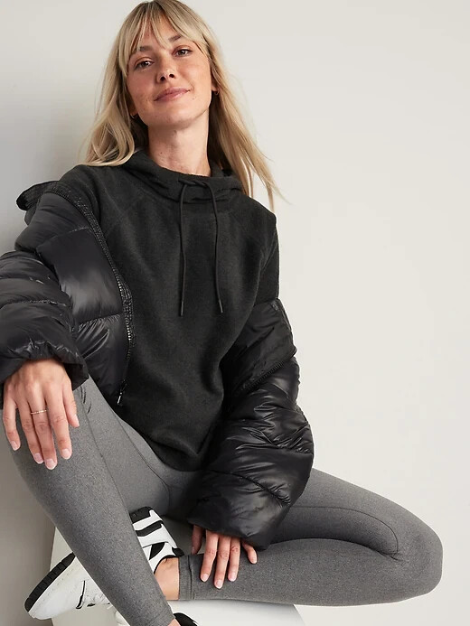 microfleece funnel neck pullover hoodie for women