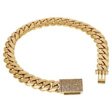 14k Yellow Gold Miami Cuban Link Chain Bracelet with Diamond Box Clasp 9" 10mm