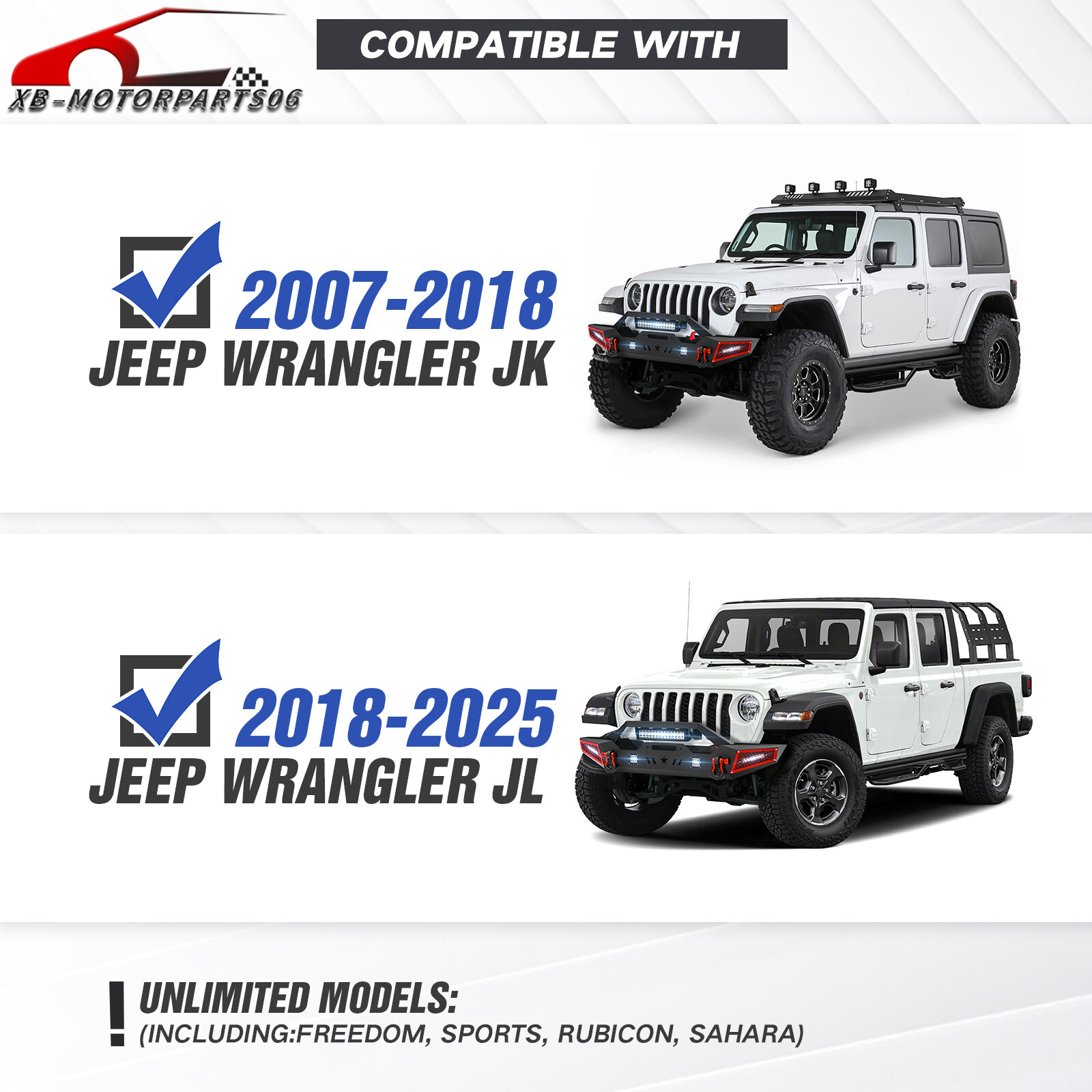 Rugged Front or Rear Bumper with D-Rings for 2018-2025 Jeep Wrangler JL JLU Unlimited