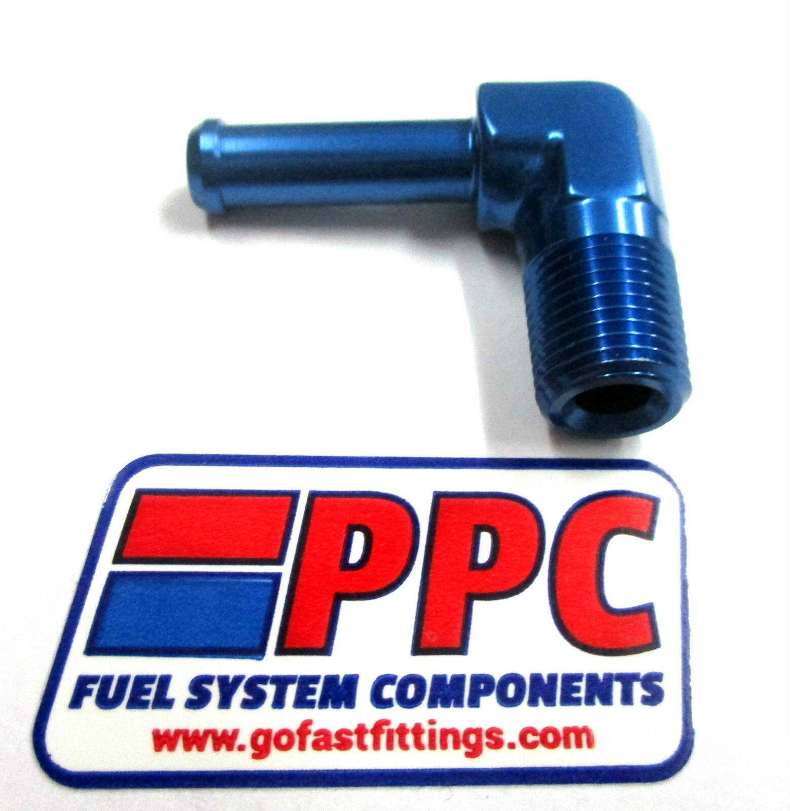 1/8" NPT to 3/16" barb 90 Deg slip on hose fitting Show Polish Blue Anodiz Alum