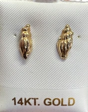 Real 10K Yellow Gold SEASHELL stud Earrings