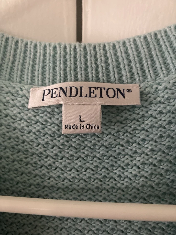 Pendleton Mujer Suéter Chaleco Grande Algodón Tejido con Cable Botón Verde Mar Foto 2 de 4