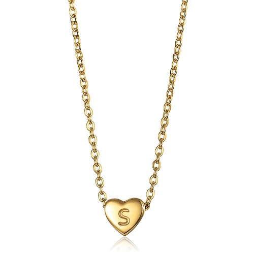 Dainty Gold Plated Heart Initial Letter Pendant Necklace for Girls Kids Jewelry - Picture 30 of 37