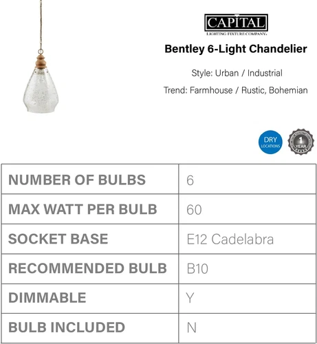 Juniper 1-Light Seeded Glass Pendant with Wood Accent - 25" H x 14" W - Picture 4 of 7