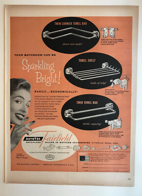 1953 Autoyre Fairfield Towel Bar, Smith-Corona Typewriter Vintage Print Ads