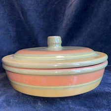 Harry and David Portugal olive green Gold and rust Covered Dish Beautiful New