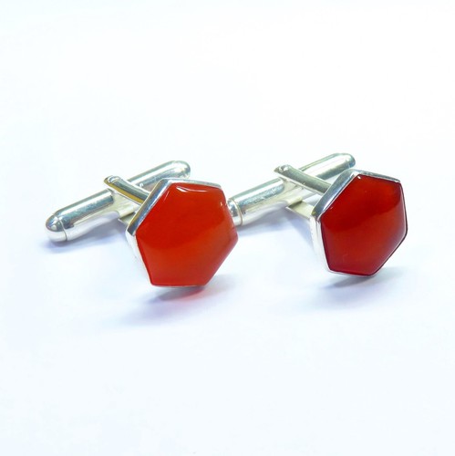 Carnelian Cufflinks, Silver Cufflinks, Groomsmen Cufflinks, Sterling Silver - Picture 2 of 3