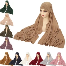 Instant Muslim Women Long Scarf With Hats Head Cover Wrap Shawl Islamic Headwear