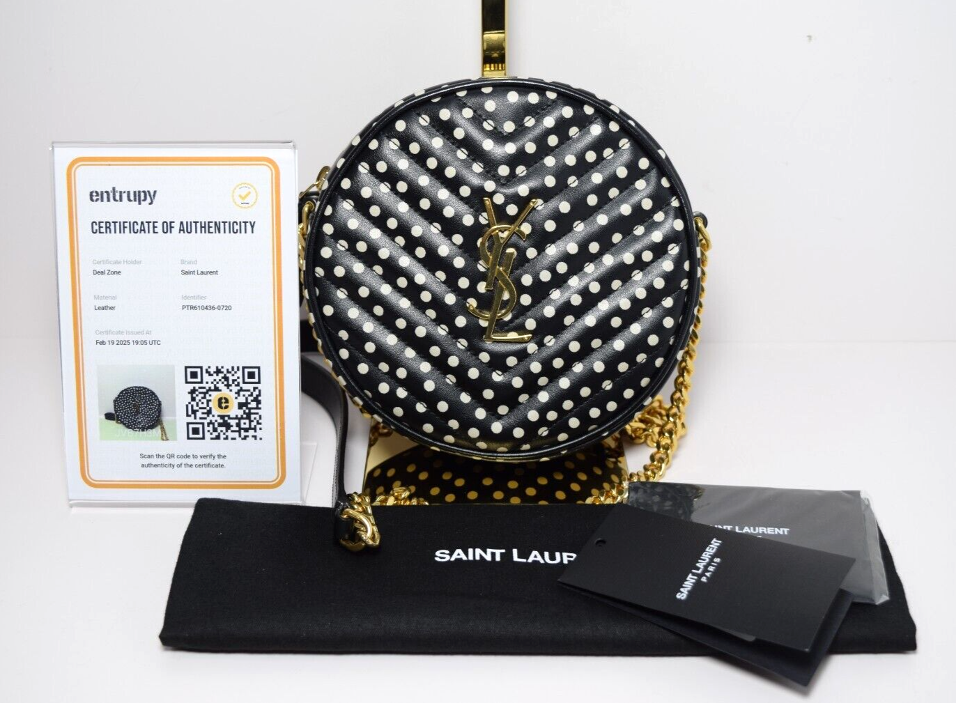 Saint Laurent YSL Black White Quilted Polka Dot Crossbody Bag