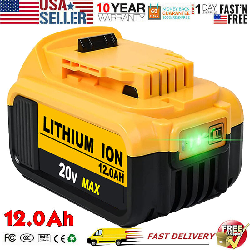 12.0Ah Li-ion Battery For DeWalt 20V 20Volt Max DCB206-2 DCB200-2 Tool Battery