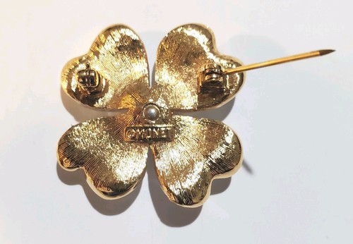 Vintage 1960's Monet Gold Tone Enamel Dogwood Flower Brooch - Picture 5 of 5