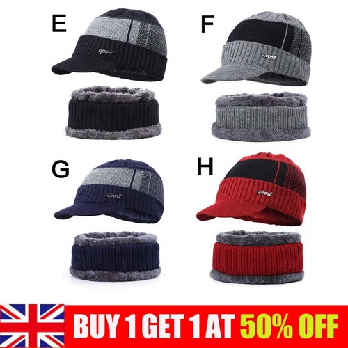 1X Mens Winter Warm Peaked Beanie Hat Fleece Lined Outdoor Ski Cap with