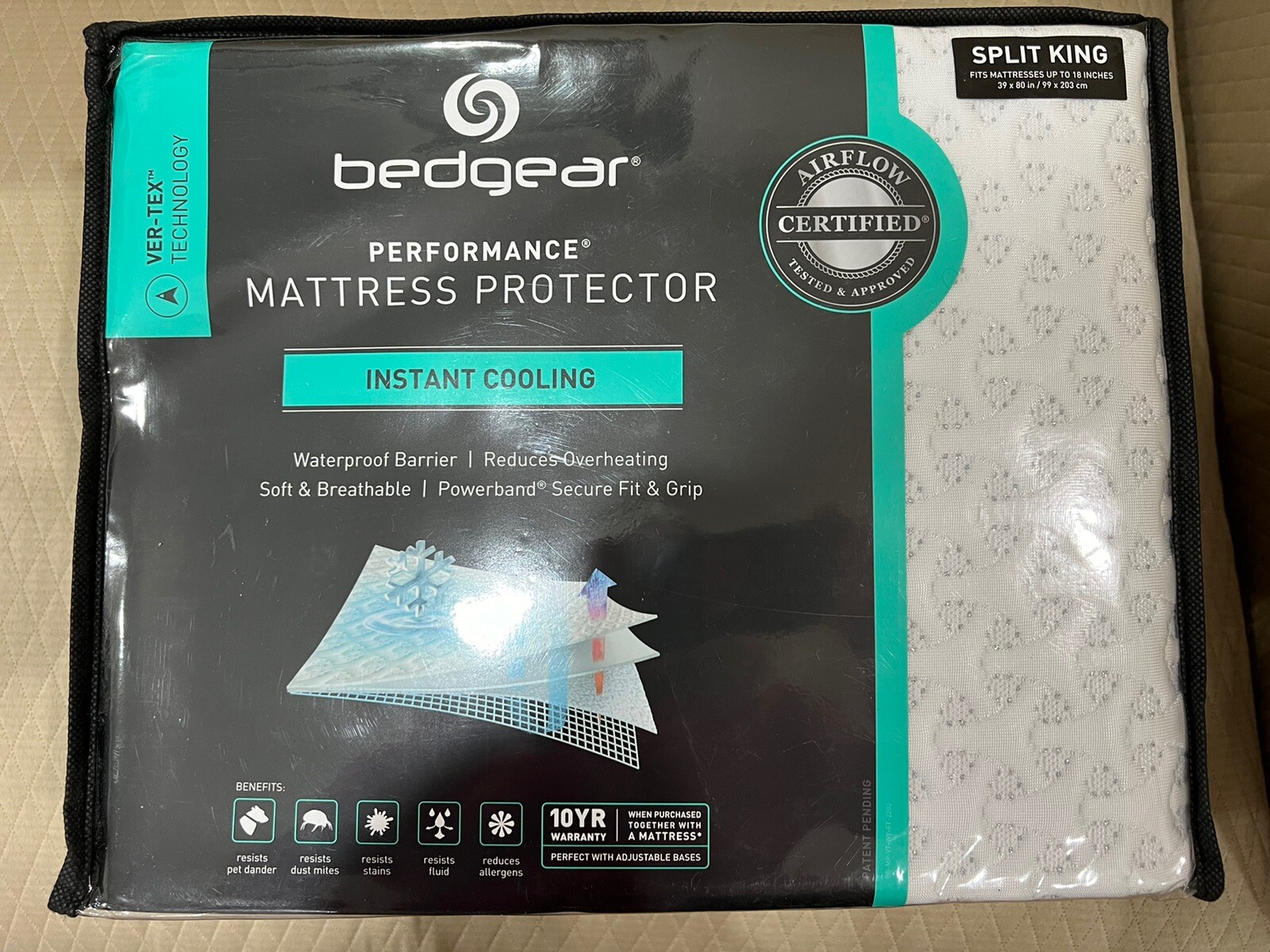 Bedgear BGM026008- Ver-Tex Mattress Protector- Split King - White (NEW)