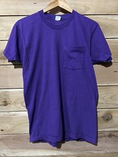 Vintage Mens L Single Stitch USA MADE BVD Purple Blank Pocket T-Shirt