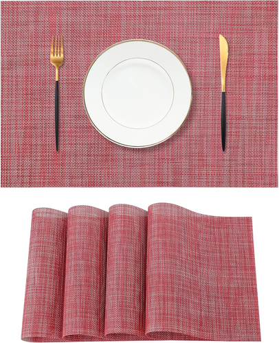 Red Placemats Set of 4 - Heat Resistant Non-Slip Place mats for Dining Table, Wa