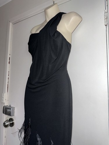 ALEX PERRY One Shoulder Feather Evening Cocktail Long Dress Sz 10 #36835 - Picture 6 of 14