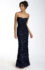 NWOT black TERI JON RUCHED TAFFETA GOWN size 6