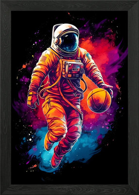 Astro playing basket Framed Wall Art Poster Canvas Print Picture