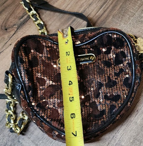 BETSEY JOHNSON Cheetah Print SPARKLE HEART SHAPED CROSSBODY PURSE CHAIN Strap - Picture 12 of 13