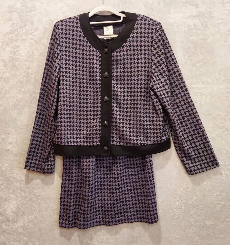 Weekender Knit skirt jacket set Size M hounds tooth gray black career city chic - Image 2 of 4