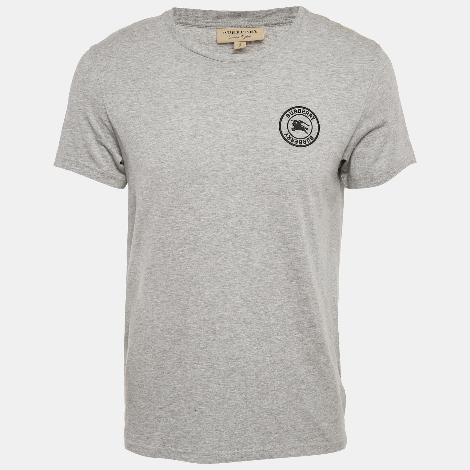 Burberry Grey Embroidered Jersey Crewneck T-Shirt Size S