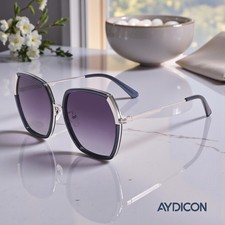 Aydicon Trendy Crystal Blue Silver Square Polarized Women's Sunglasses UV 400 57