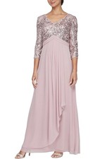 Alex Evenings Long Lace Sequin Top Empire Waist Dress Size 10 Blush Pink 259