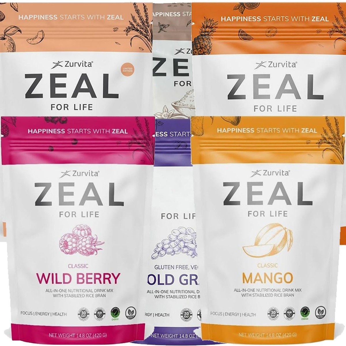 Zurvita Zeal For Life 30Day Wellness Bag Berry/Grape/Mango/Tropic