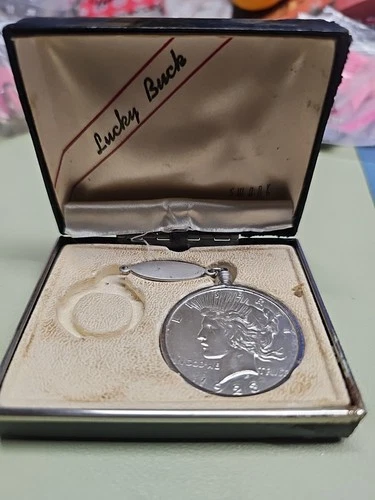 Vintage SWANK Lucky Buck great condition 1923 Silver Dollar Keychain in box