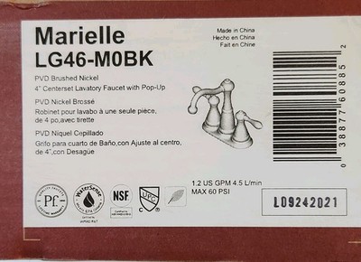 New Pfister Marielle LG46-MOBK PVD  Brushed Nickel 4'' Centerset Lavatory Faucet.