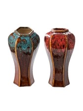 Chinese Flambé-Glazed Red Hexagonal Vase